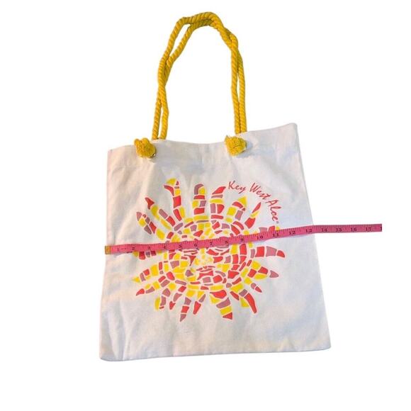 Unbranded Tote Bag Canvas Red Yellow Key West Aloe - Picture 4 of 7